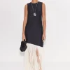 Casablanca Fringe Dress in Black/Seashell