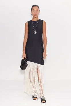 Casablanca Fringe Dress in Black/Seashell
