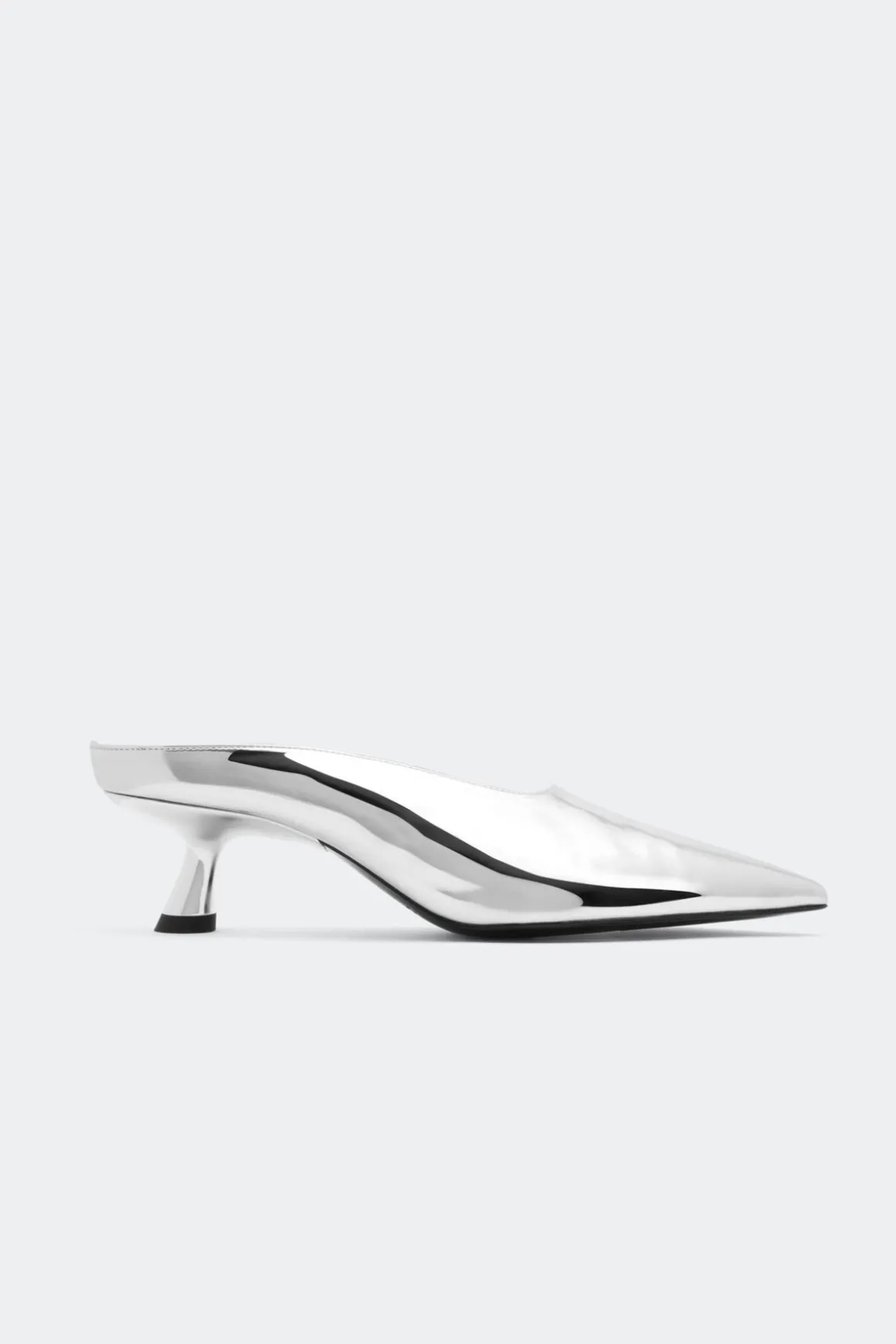 Chrome Pointed Gala Mule in Silver