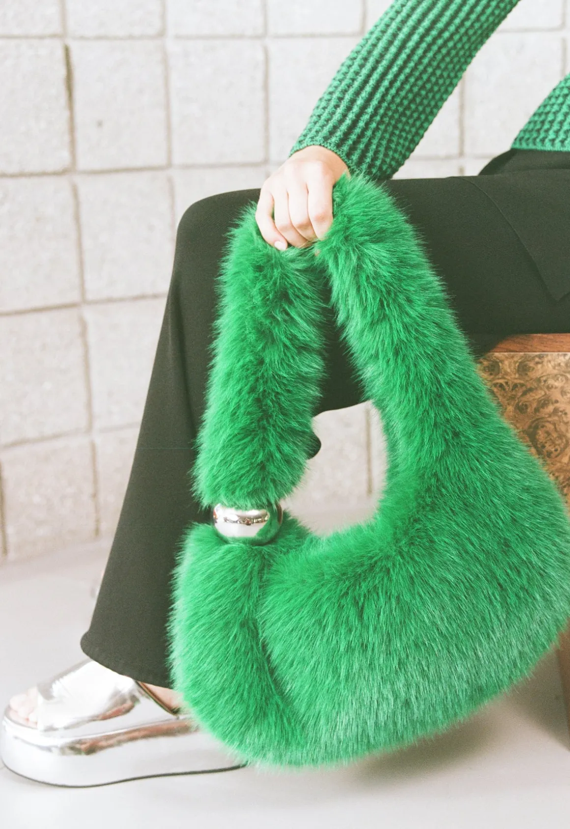 Faux Fur Figures Bag in Gummy Green