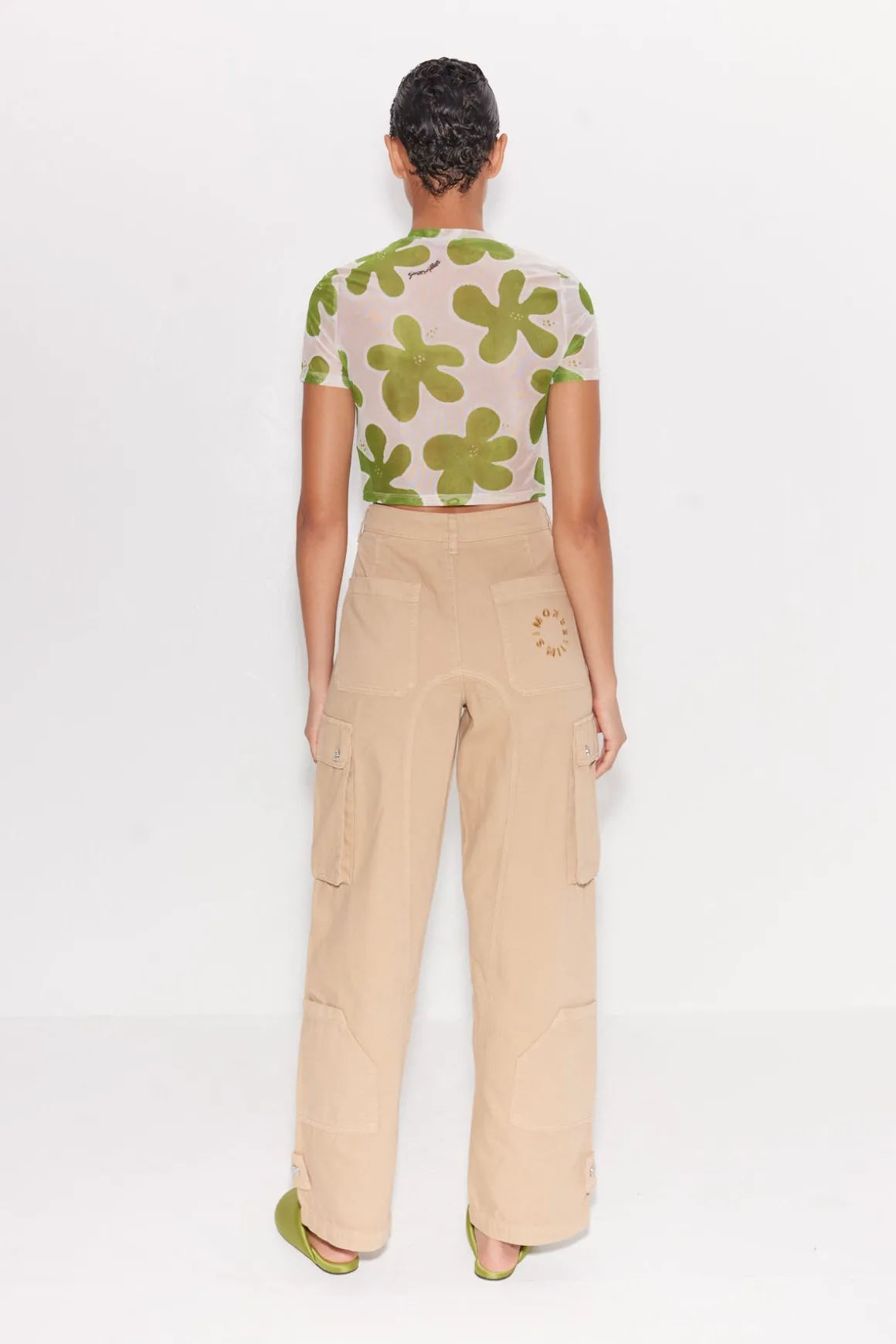Gamma Printed Mesh Tee in Green/Seashell Floral
