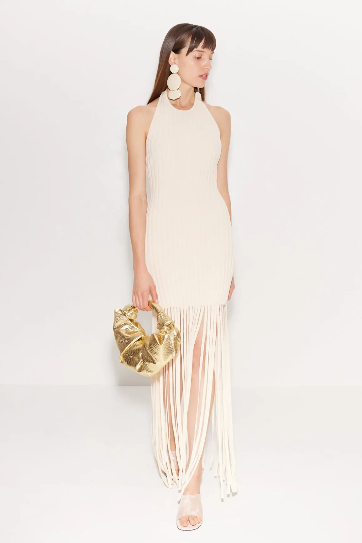 Junjo Fringe Knit Dress in Seashell