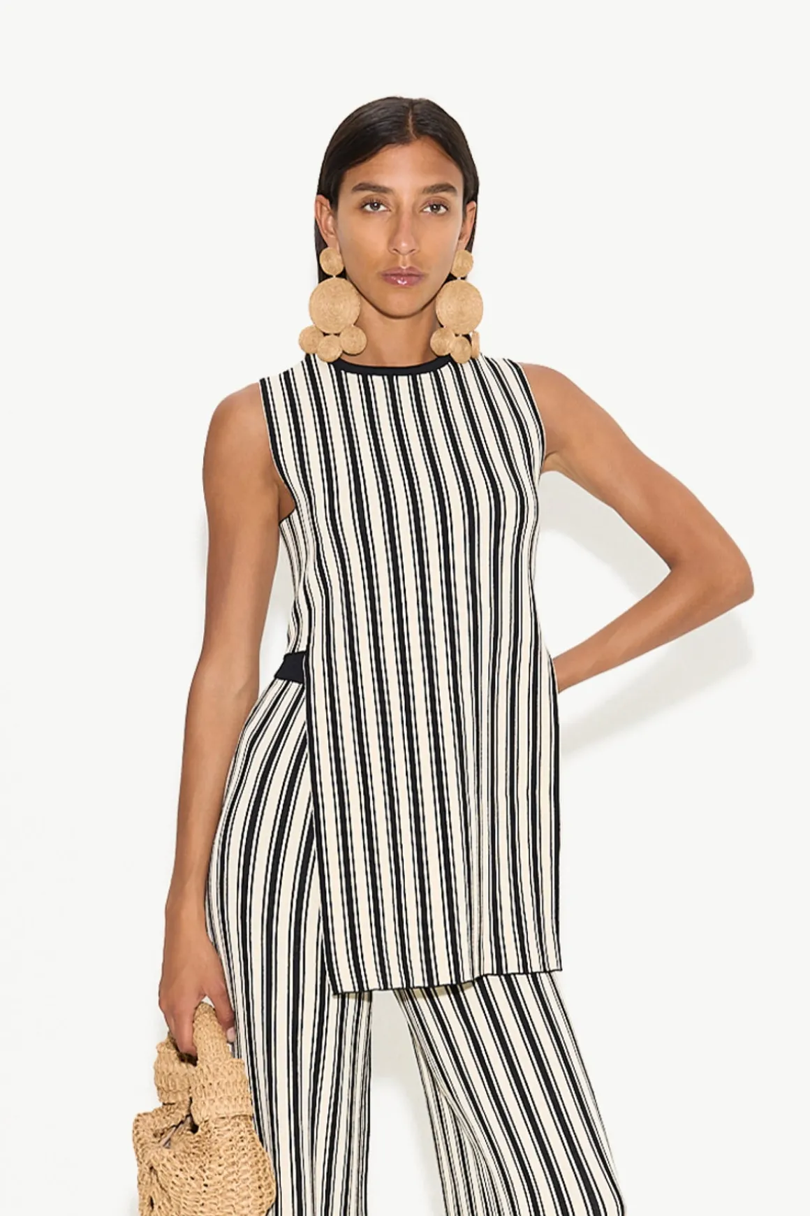 Knits By Canoga Top in Black/Rice Flour Stripe