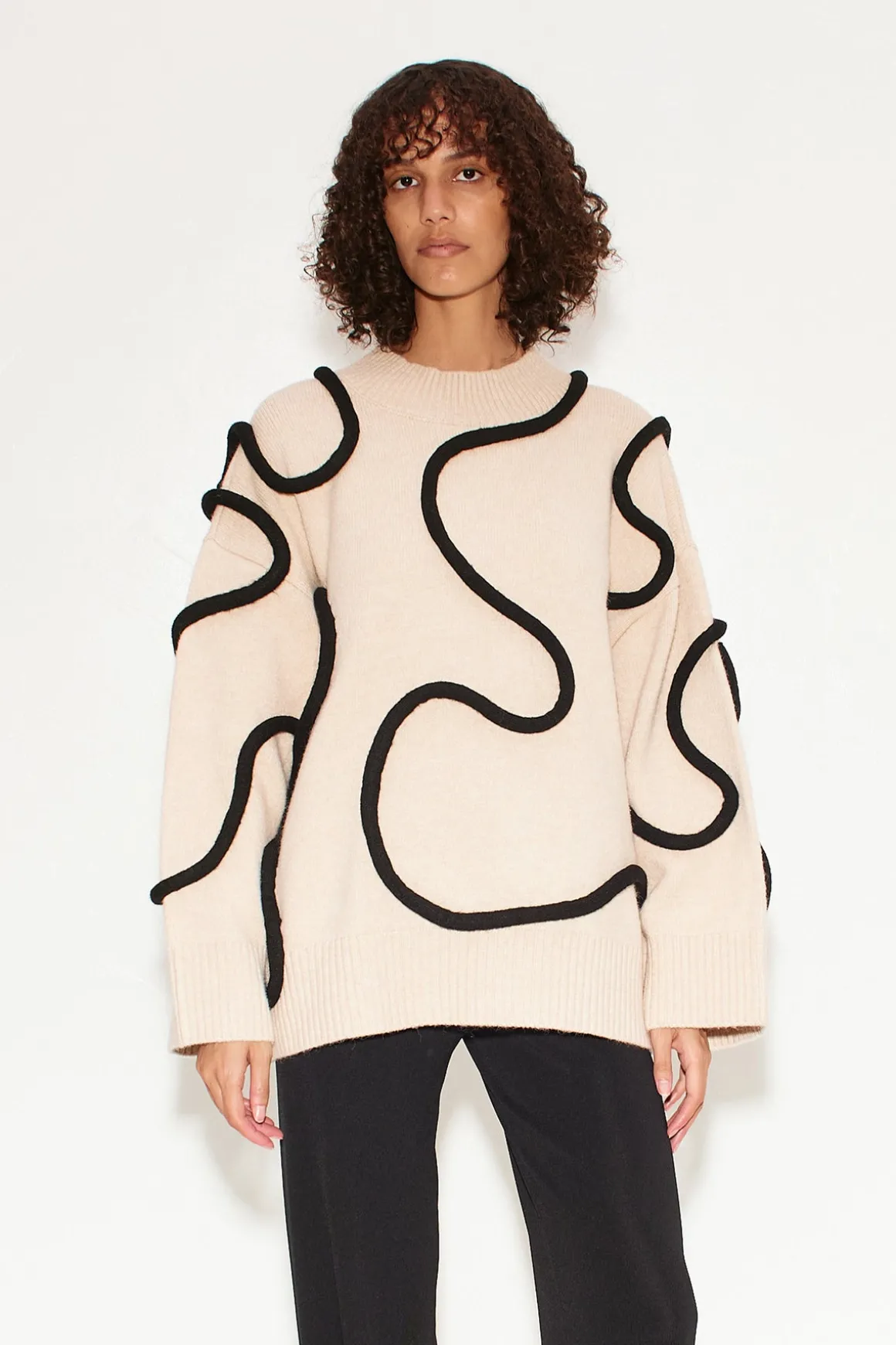 Leith Squiggle Knit Sweater in Cream/Black