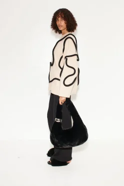 Leith Squiggle Knit Sweater in Cream/Black