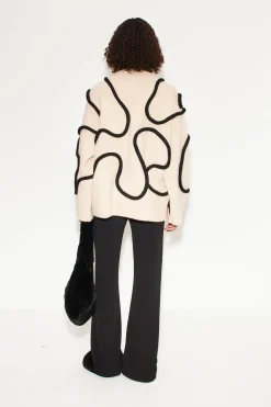 Leith Squiggle Knit Sweater in Cream/Black