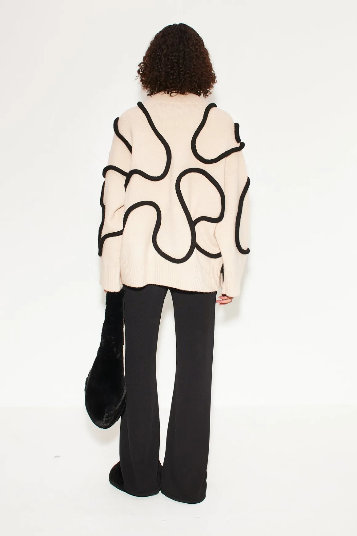 Leith Squiggle Knit Sweater in Cream/Black
