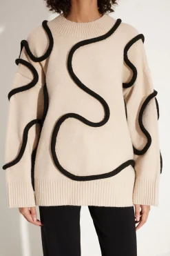 Leith Squiggle Knit Sweater in Cream/Black