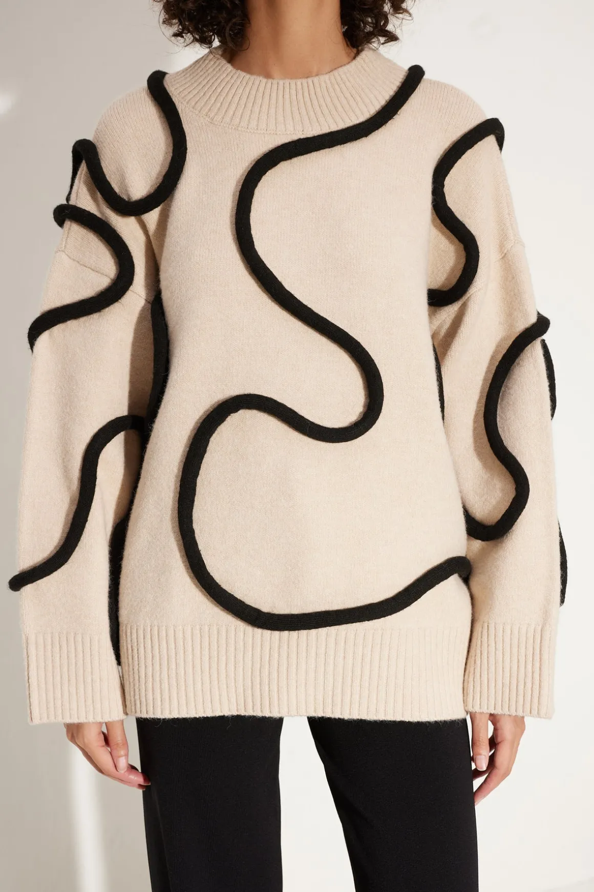 Leith Squiggle Knit Sweater in Cream/Black