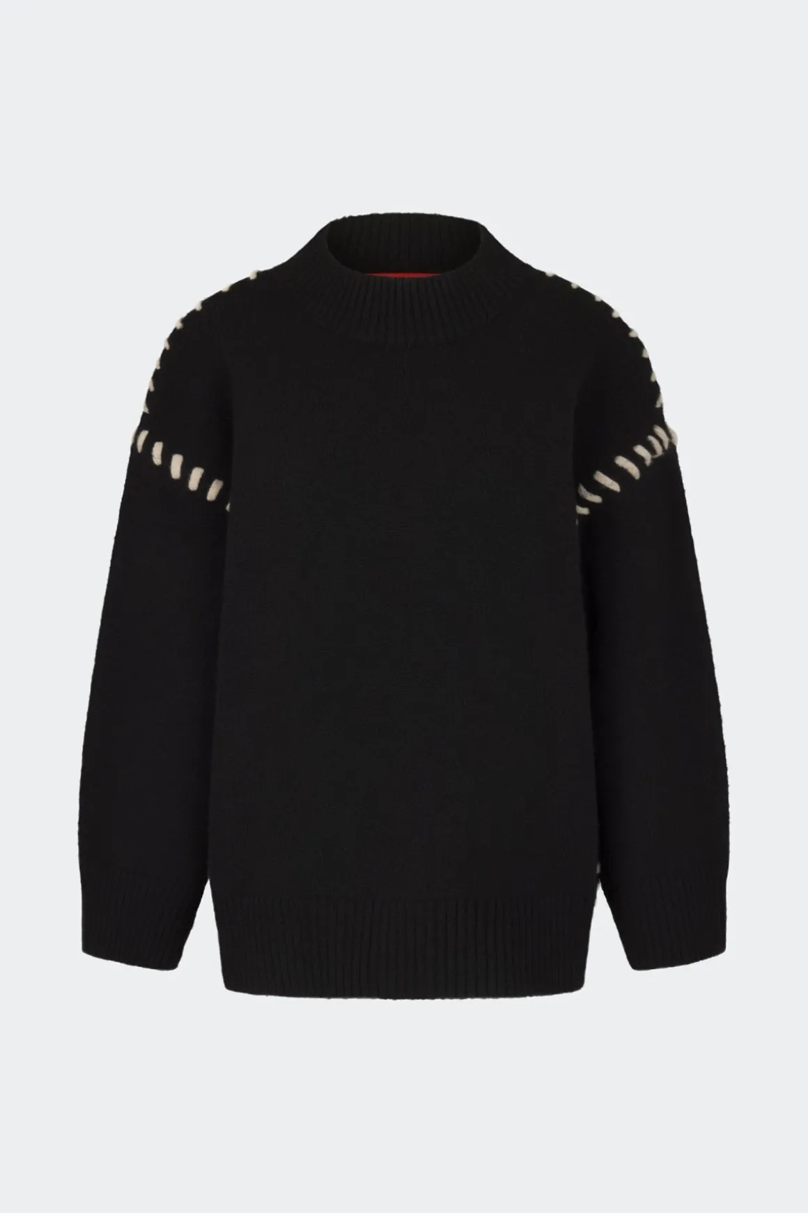 Leith Whipstitch Knit Sweater in Black with Cream