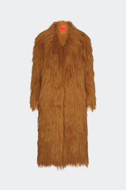 Lett Shaggy Faux Fur Coat in Wheat
