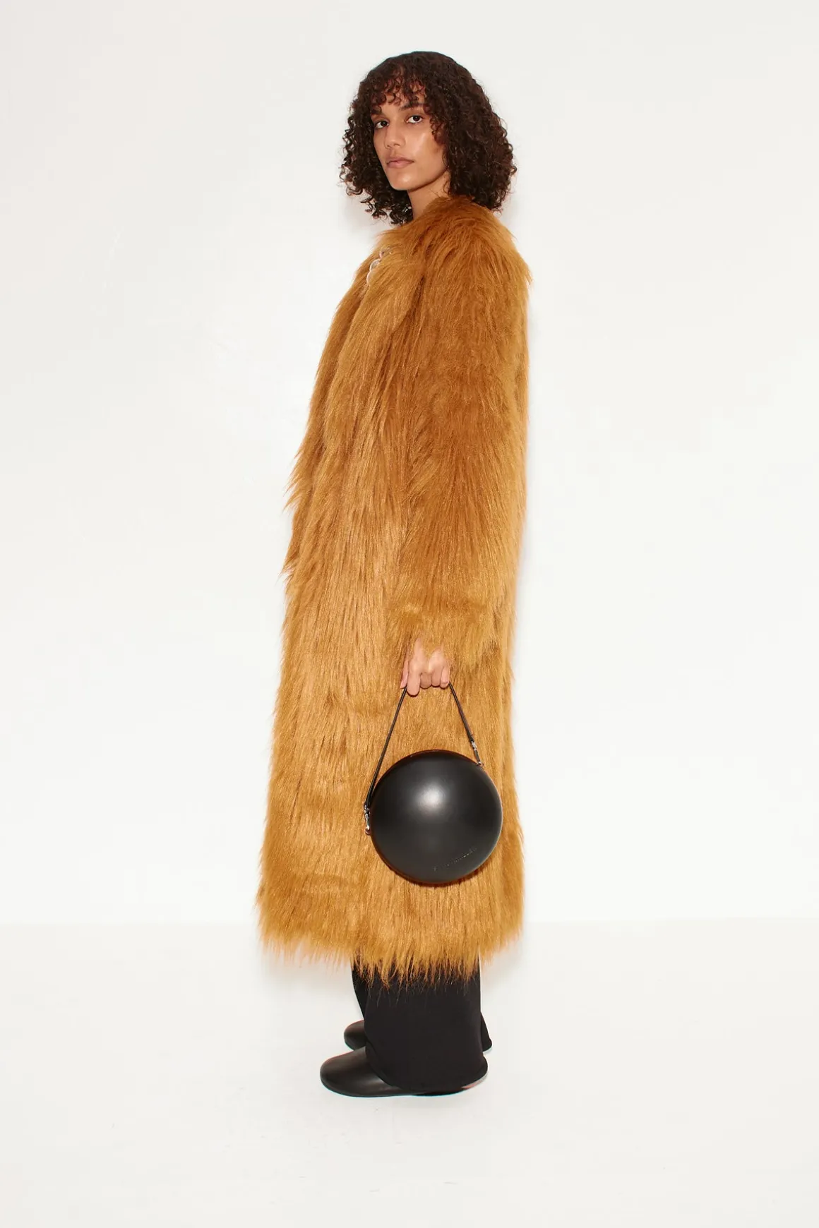 Lett Shaggy Faux Fur Coat in Wheat