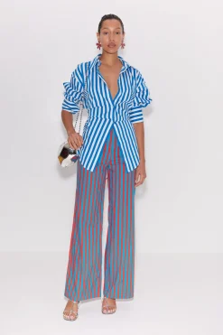 Loch Striped Poplin Button Up in Blue Stripe
