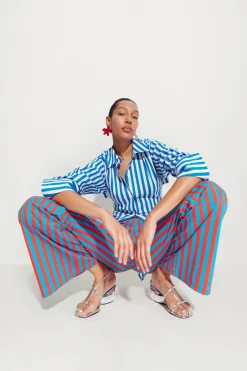 Loch Striped Poplin Button Up in Blue Stripe