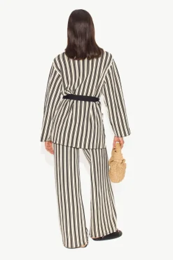 Max Belted Knit Cardigan in Black/Rice Flour Stripe