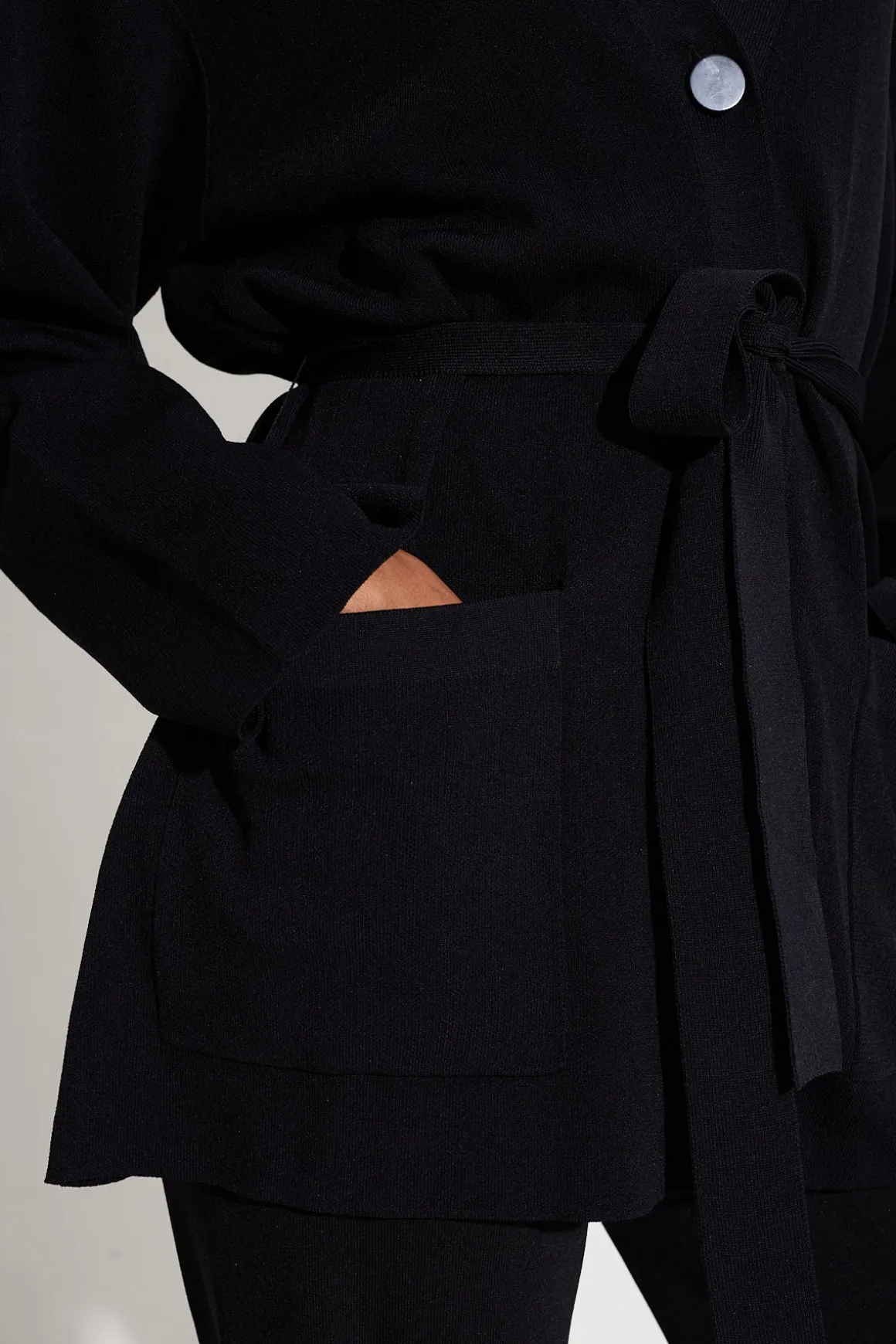 Max Belted Knit Cardigan in Black