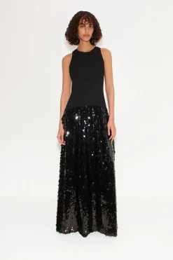 Memphis Crepe Sequin Dress in Black
