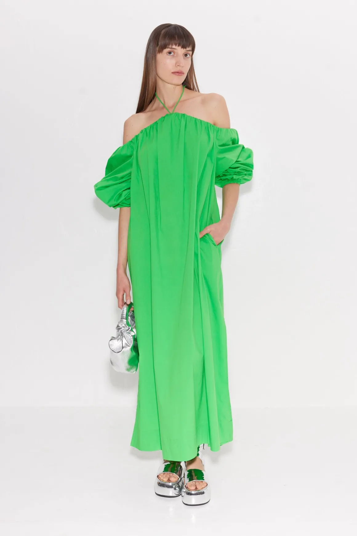 Oleander Poplin Dress in Gummy Green