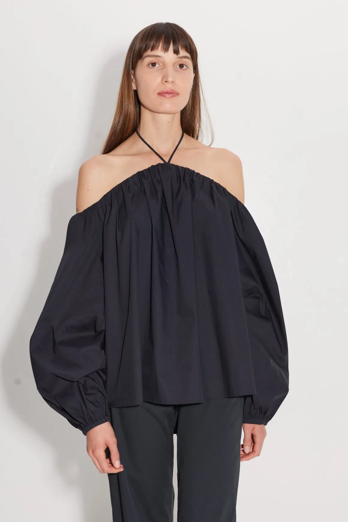 Oleander Poplin Top in Black