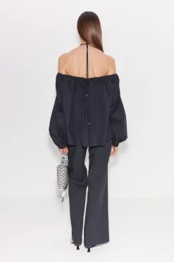 Oleander Poplin Top in Black