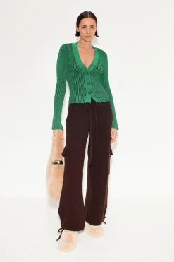 Peep Textured Knit Cardigan in Gummy Green