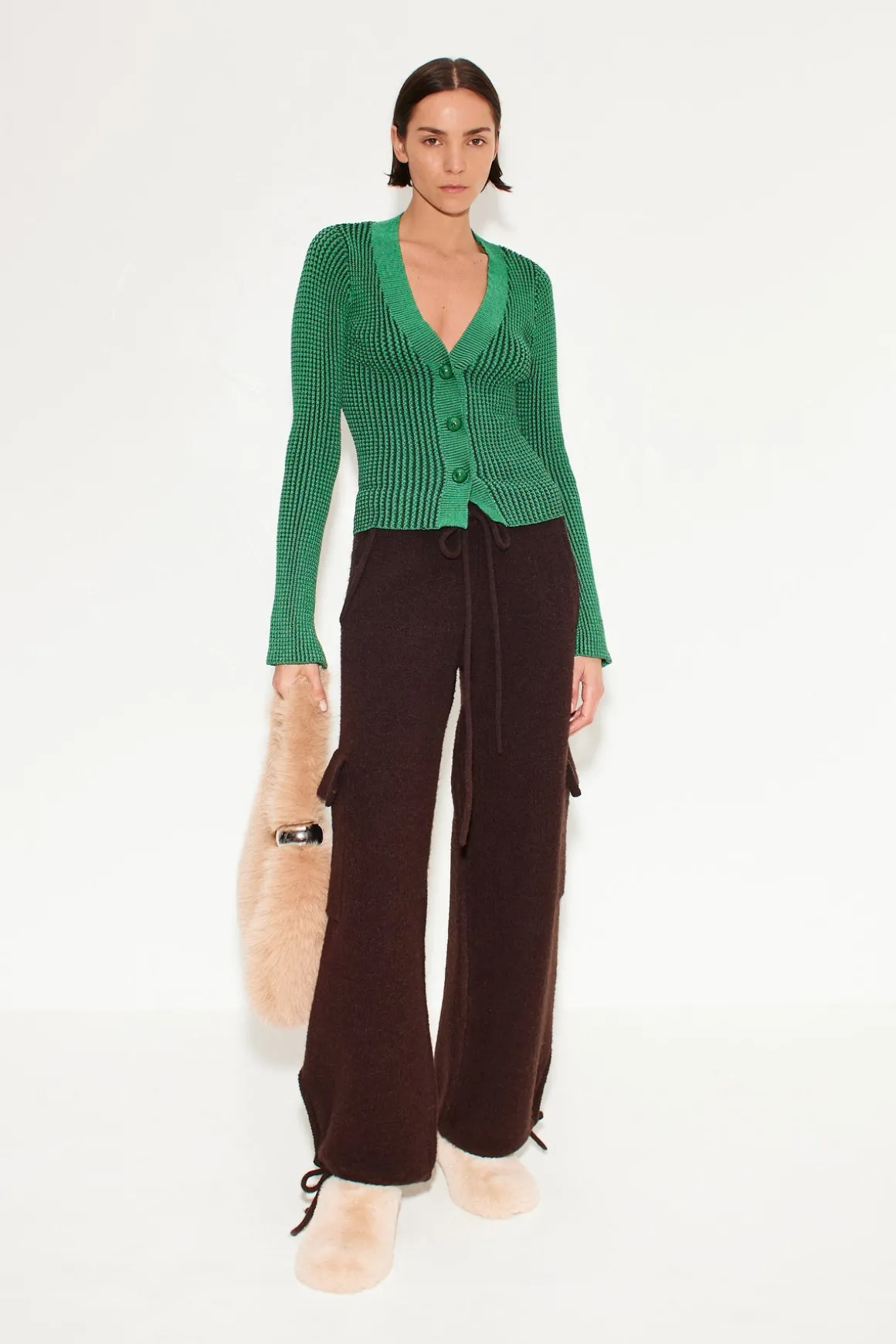 Peep Textured Knit Cardigan in Gummy Green