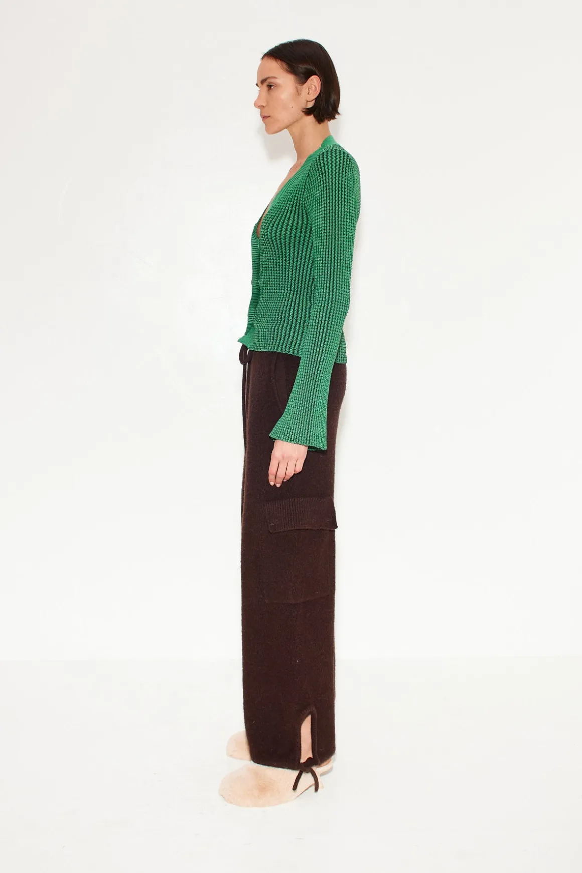 Peep Textured Knit Cardigan in Gummy Green