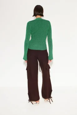 Peep Textured Knit Cardigan in Gummy Green