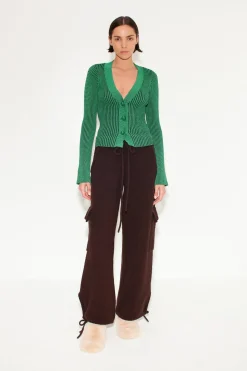 Peep Textured Knit Cardigan in Gummy Green