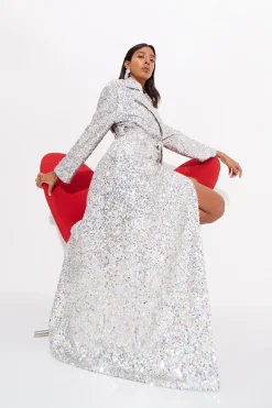 Rhodes Sequin Trench Coat in Iridescent