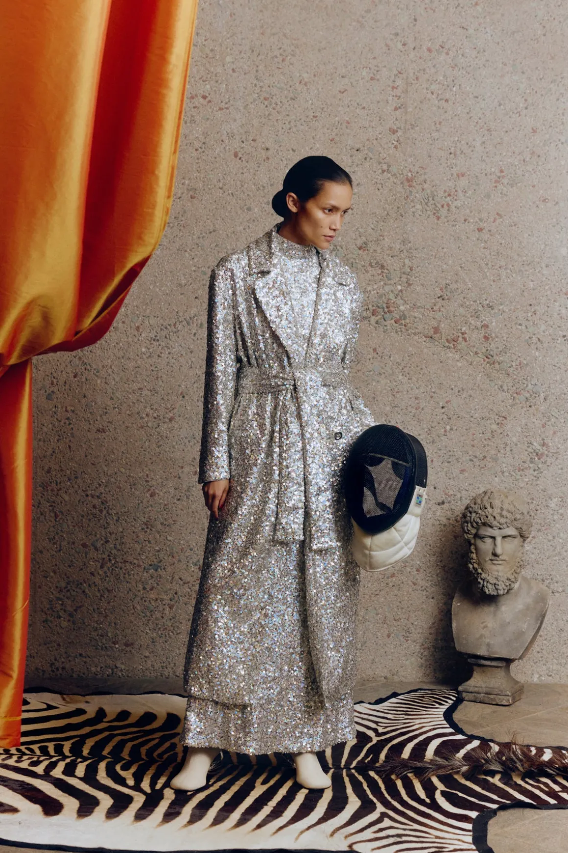 Rhodes Sequin Trench Coat in Iridescent