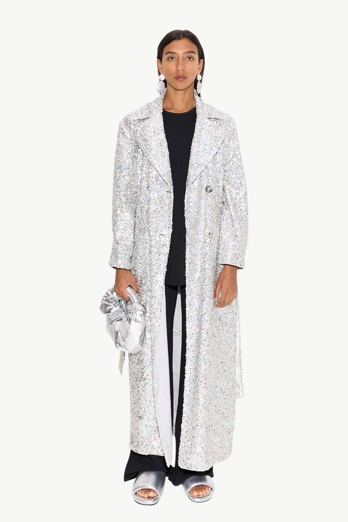Rhodes Sequin Trench Coat in Iridescent