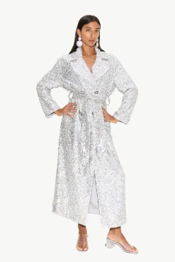 Rhodes Sequin Trench Coat in Iridescent