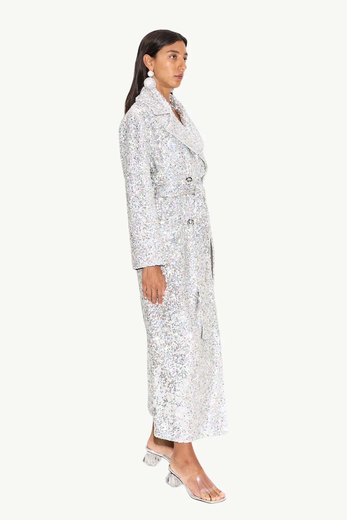 Rhodes Sequin Trench Coat in Iridescent