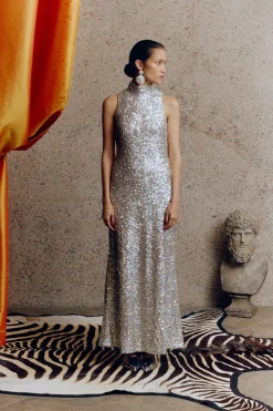 Sculpty Sleeveless Sequin Dress in Iridescent