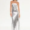 Sculpty Strapless Sequin Dress in Satellite Silver