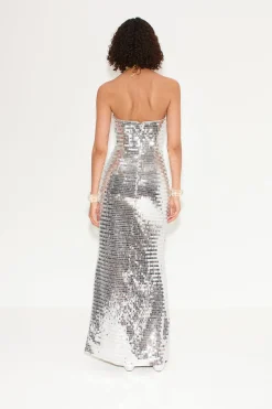 Sculpty Strapless Sequin Dress in Satellite Silver