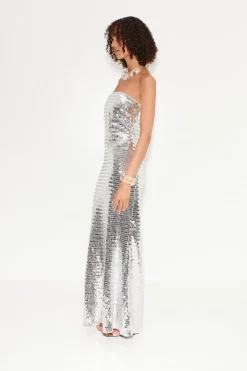 Sculpty Strapless Sequin Dress in Satellite Silver