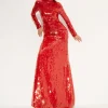 Sequin Sculpty Dress in Chili