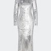 Sequin Sculpty Dress in Satellite Silver