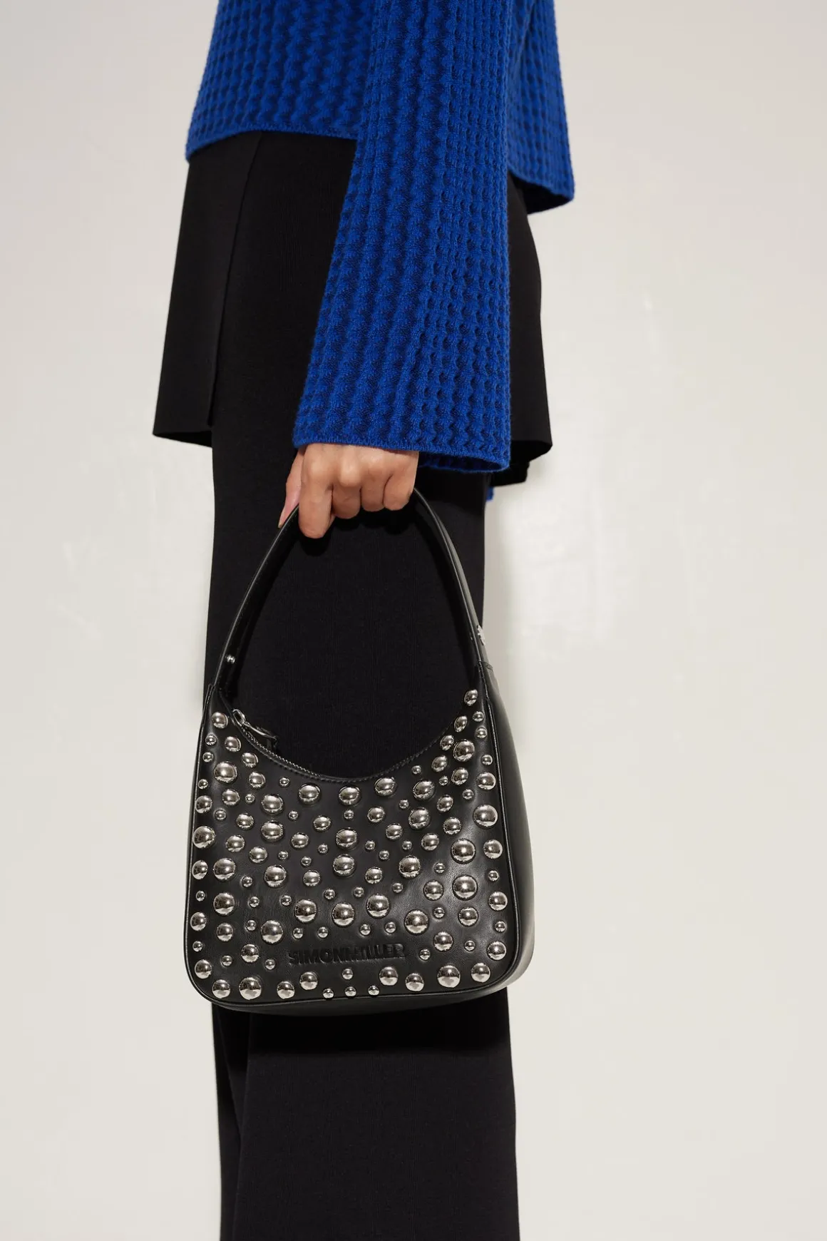Studded Snap Bag in Black/Silver