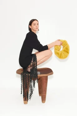 Wallis Knit Fringe Dress in Black