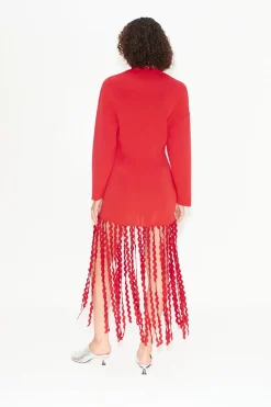 Wallis Knit Fringe Dress in Cherry Red