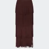 Za Za Knit Fringe Skirt in Choco Brown