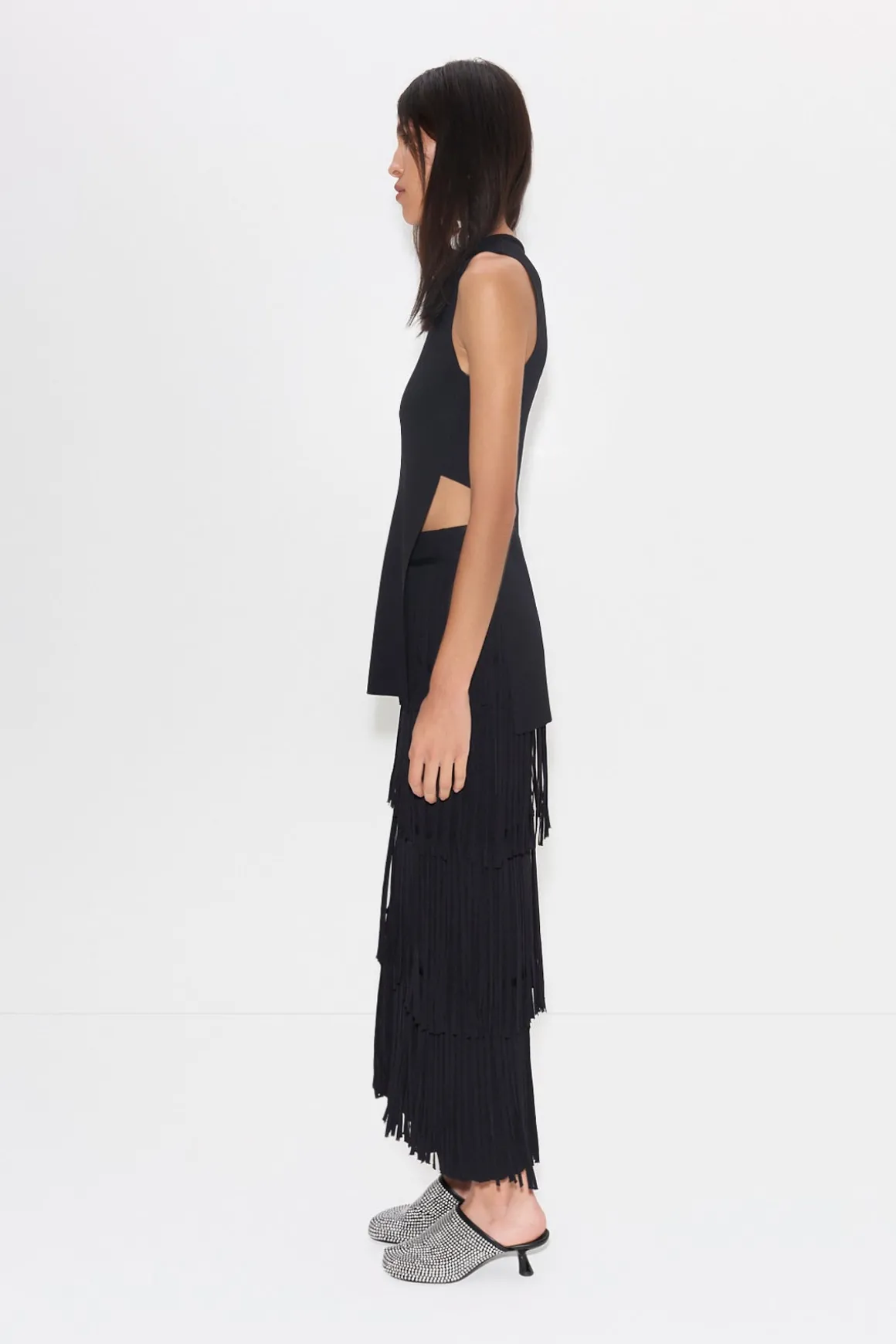 Za Za Knit Fringe Skirt in Black
